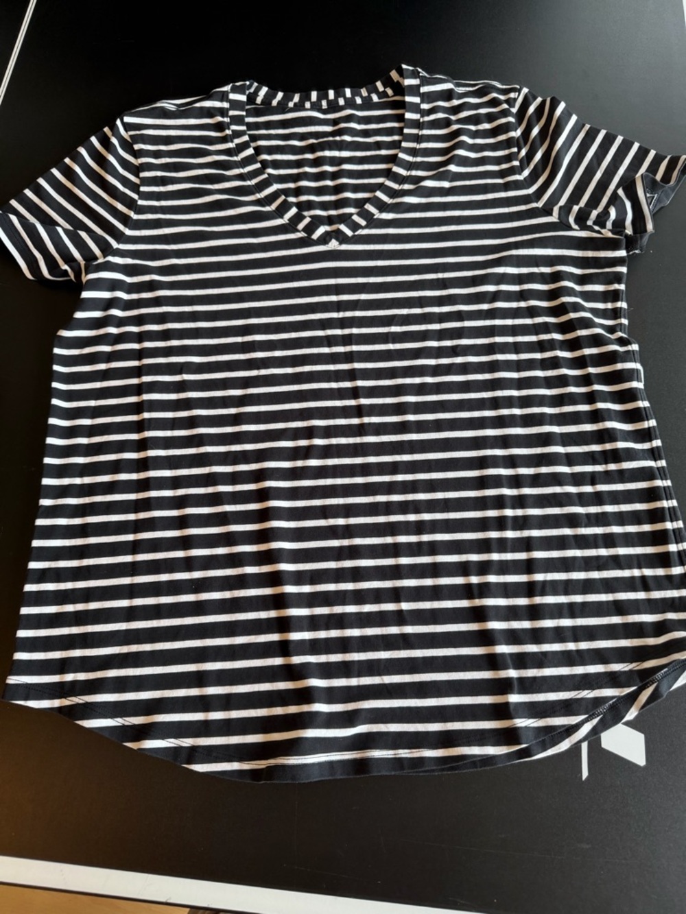 lululemon athletica Black & White Striped V-Neck Tee - Picture 2 of 4